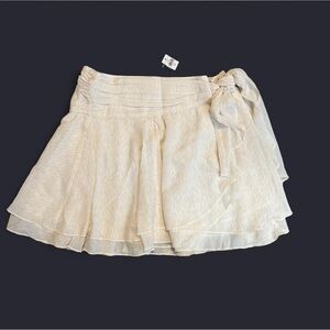 Cream Layered Ruffle Skirt with Bow